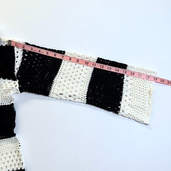 Boho Black & White Striped Crochet Knit Swimwear Cover Up Mini Dress Size Small - Picture 7 of 7